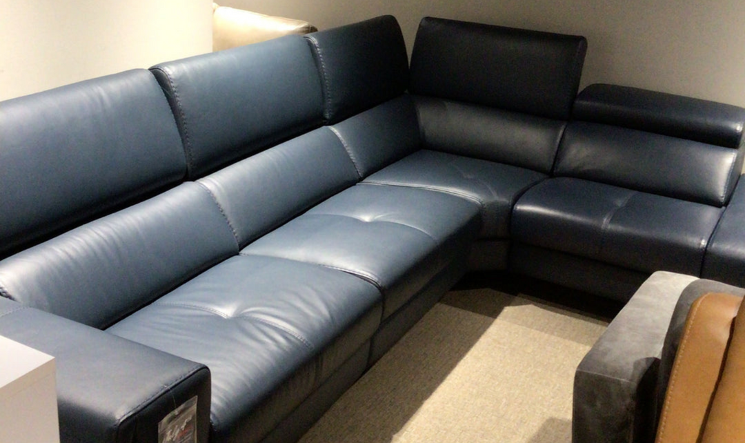 Verso Blue leather 5 seat reclining sectional - Jennifer Furniture