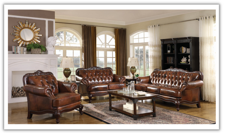 Victoria Leather Living Room Set in Traditional Style- jennifer furniture