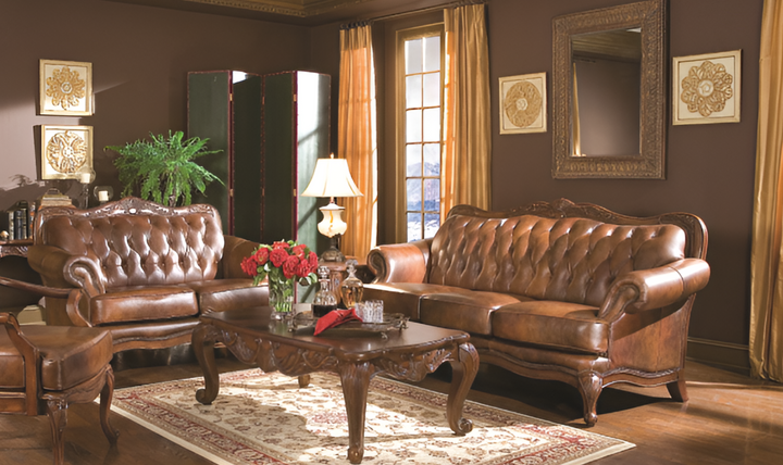 Victoria Leather Living Room Set in Traditional Style- jennifer furniture