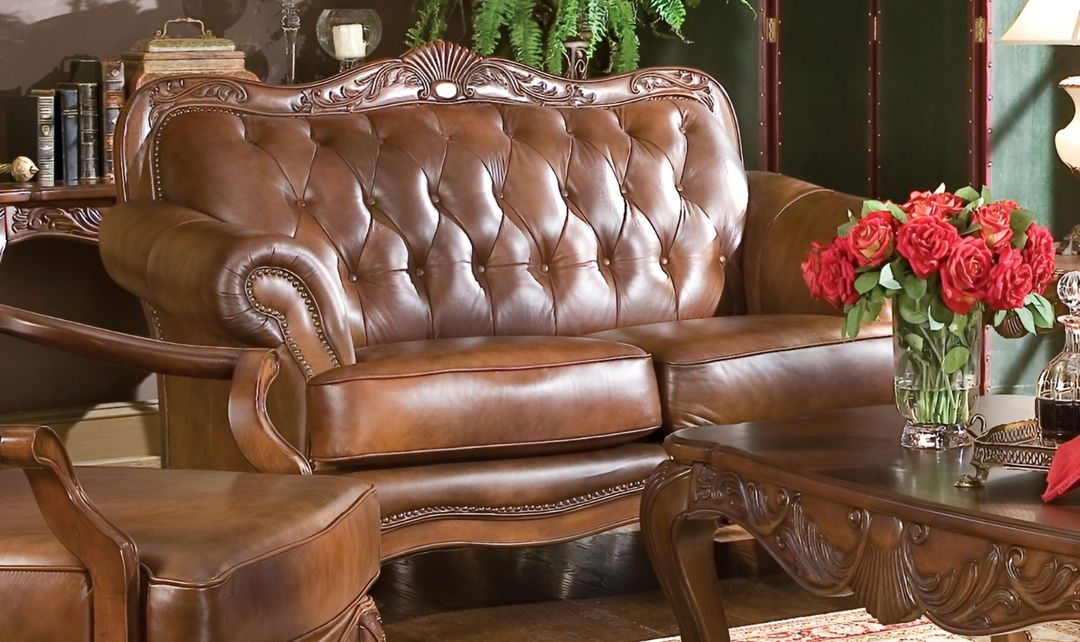 Victoria Leather Living Room Set in Traditional Style- jennifer furniture