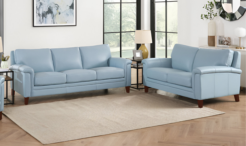 Westcott Leather 2-Seater Loveseat With Wooden Legs-Jennifer Furniture