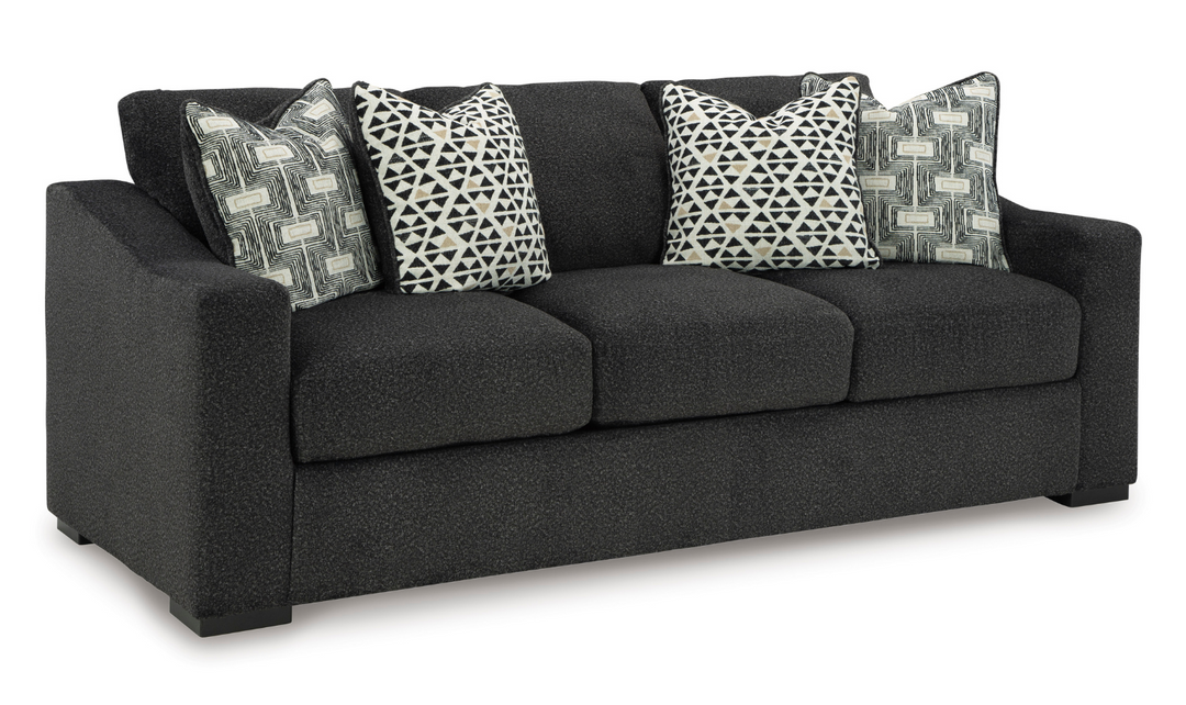 Wryenlynn 3 Seater Onyx Fabric Sofa With Accent pillows