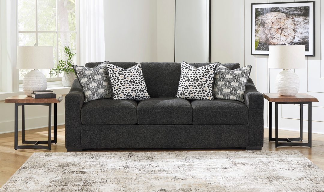 Wryenlynn 3 Seater Onyx Fabric Sofa With Accent pillows