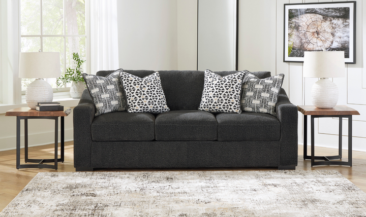 Wryenlynn 3 Seater Onyx Fabric Sofa With Accent pillows