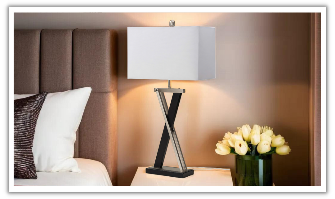 X Shape 28.5” Black and Silver Metal Table lamp (Set of 2)-Jennifer Furniture