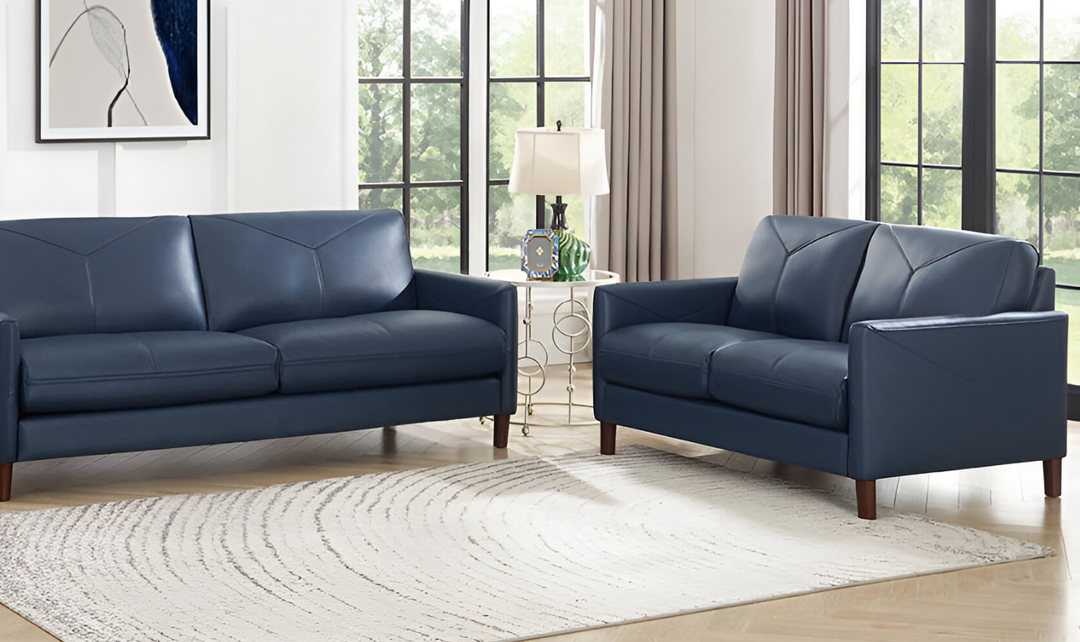 Yorkdale Leather 2-Seater Loveseat In Track Arms-Jennifer Furniture 