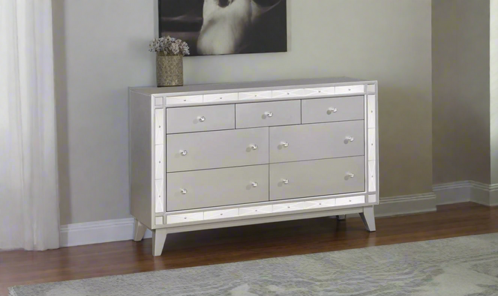 Coaster Furniture Leighton 7-Drawer Dresser in Metallic Mercury Finish- Jennifer Furniture