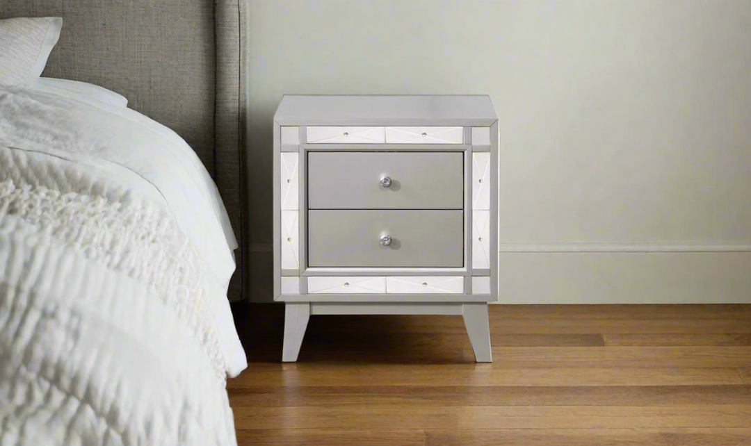 Coaster Furniture Leighton 2-Drawer Nightstand in Metallic Mercury Finish- Jennifer Furniture