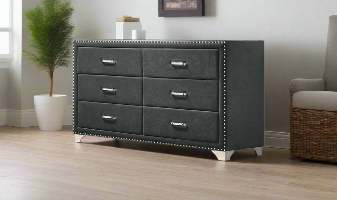 Coaster Melody Grey Velvet Upholstered 6-Drawer Dresser
- Jennifer Furniture