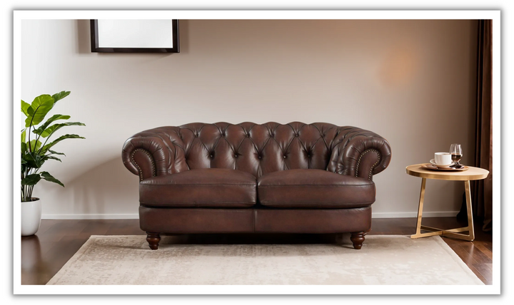 Newport Leather 2-Seater Loveseat With Wooden Legs-Jennifer Furniture