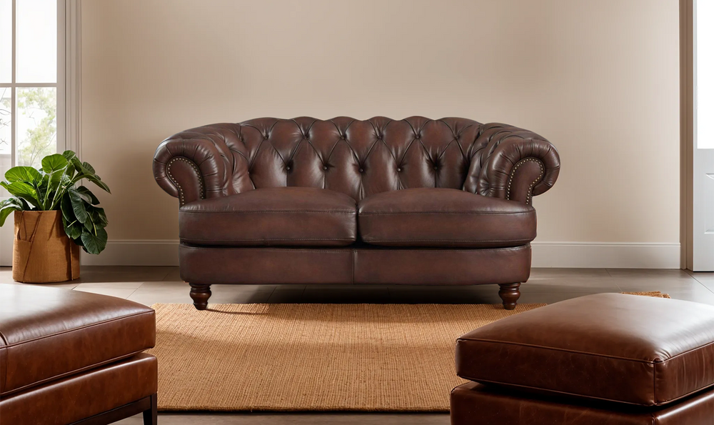 Newport Leather 2-Seater Loveseat With Wooden Legs-Jennifer Furniture