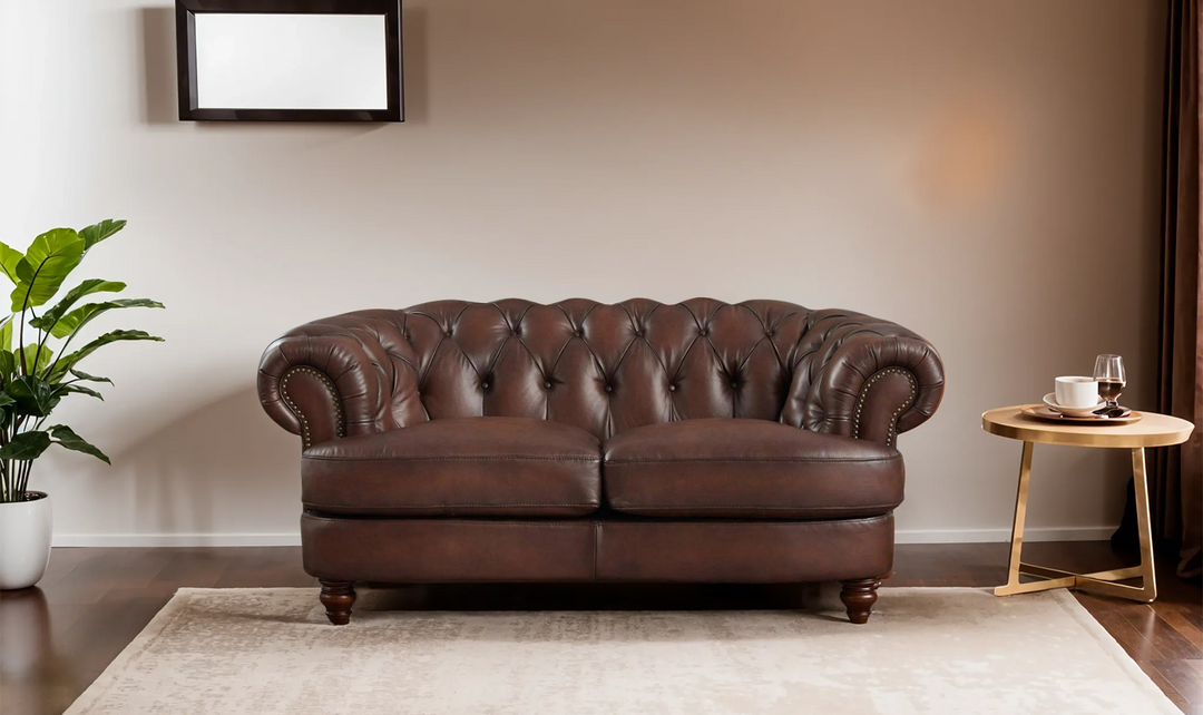 Newport Leather 2-Seater Loveseat With Wooden Legs-Jennifer Furniture