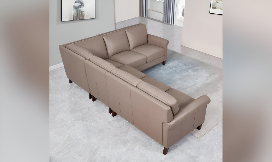 Laguna Leather Sectional Sofa in Taupe Brown