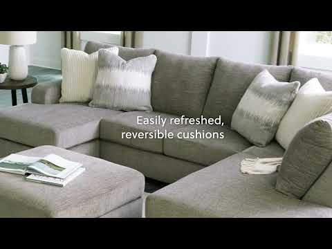 Ashley Creswell 2-Piece Polyester Sectional with Chaise in Stone