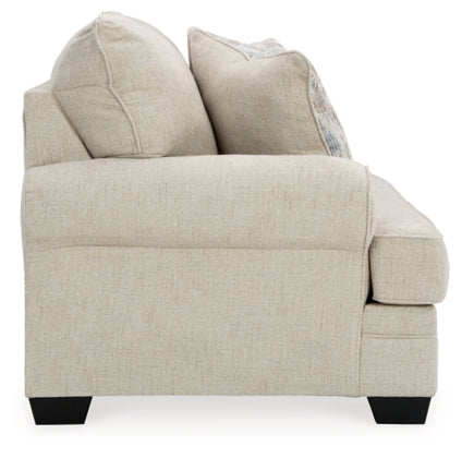 Rilynn Beige Fabric Loveseat with Rolled Cushion Arms