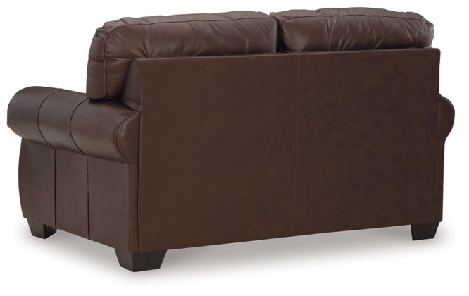 Colleton Dark Brown Leather Loveseat with Rolled Arms