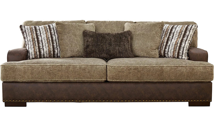 Ashley  Alesbury 3-Seater Brown Leather Sofa in Bronze Nailhead Finish