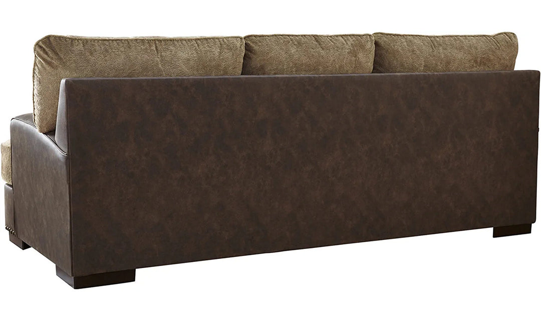 Ashley  Alesbury 3-Seater Brown Leather Sofa in Bronze Nailhead Finish