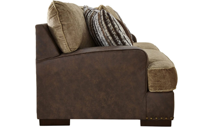 Ashley  Alesbury 3-Seater Brown Leather Sofa in Bronze Nailhead Finish