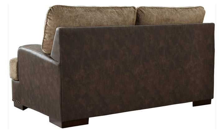 Ashley  Alesbury Brown Leather Loveseat with Bronze Nailhead Trim