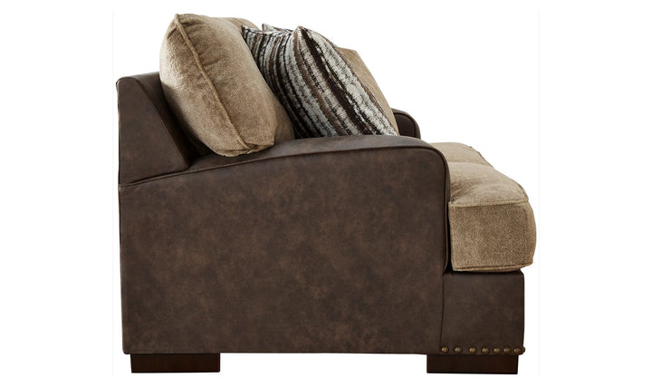 Ashley  Alesbury Brown Leather Loveseat with Bronze Nailhead Trim