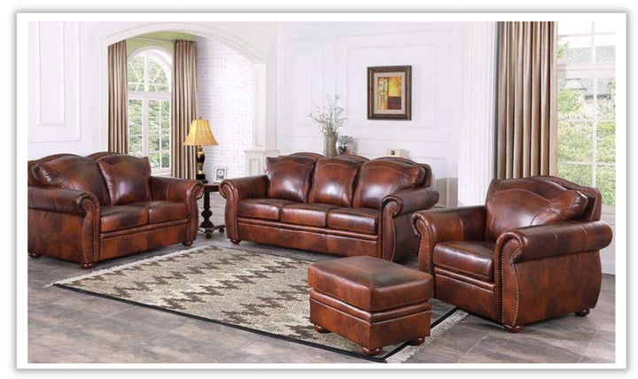 Leather Italia Arizona Traditional Brown Leather Living Room Set