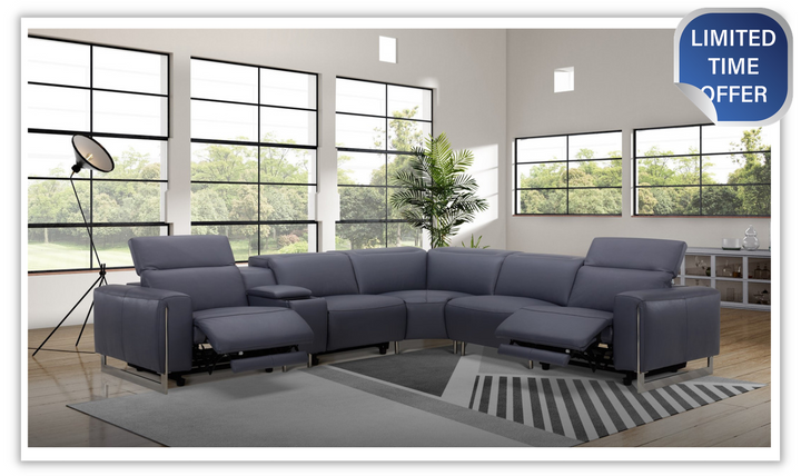 Gio Italia Latitude Hudson 6PC Leather Power Recliner Sectional Sofa