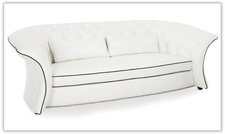 AICO Molisa 2-Seater Tufted Leather Sofa with Flare Arms in White