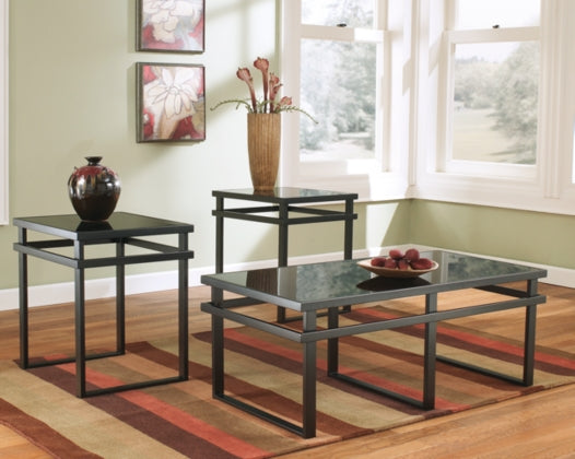 Ashley Laney Coffee Table Set with Black Glass Top