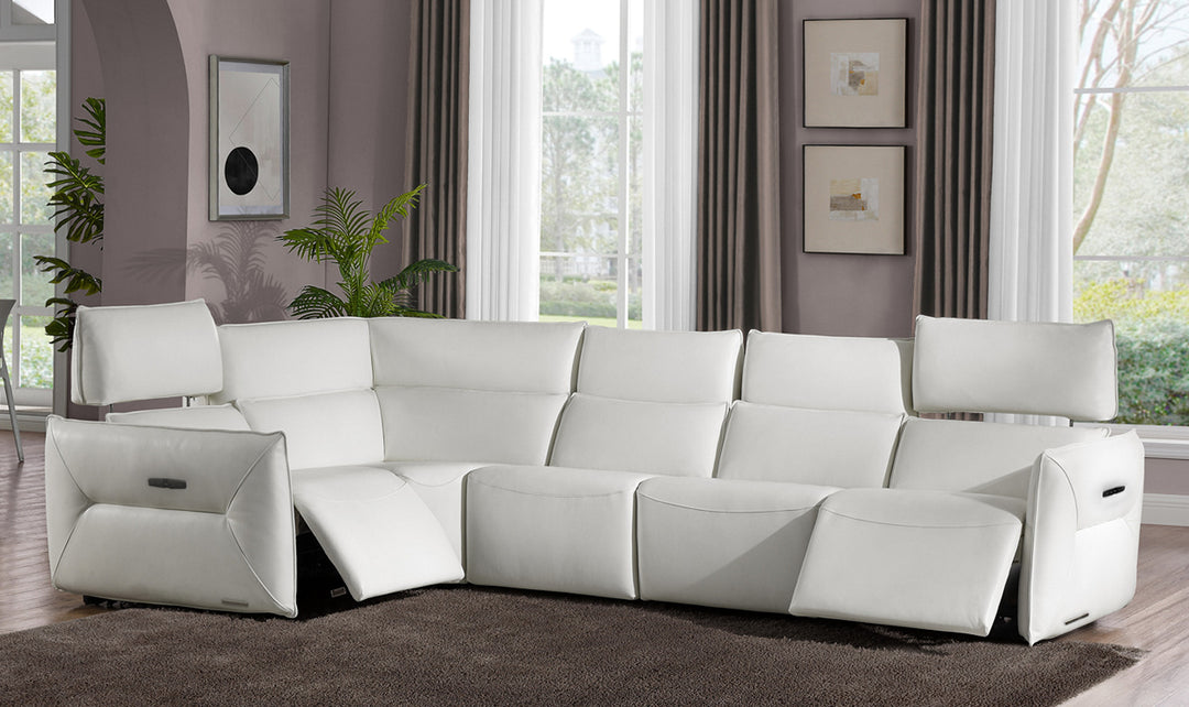 AICO Verona 5 Pieces L-Shape Leather Recliner Sectional in White