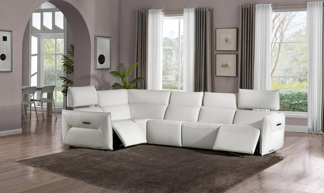 AICO Verona 5 Pieces L-Shape Leather Recliner Sectional in White