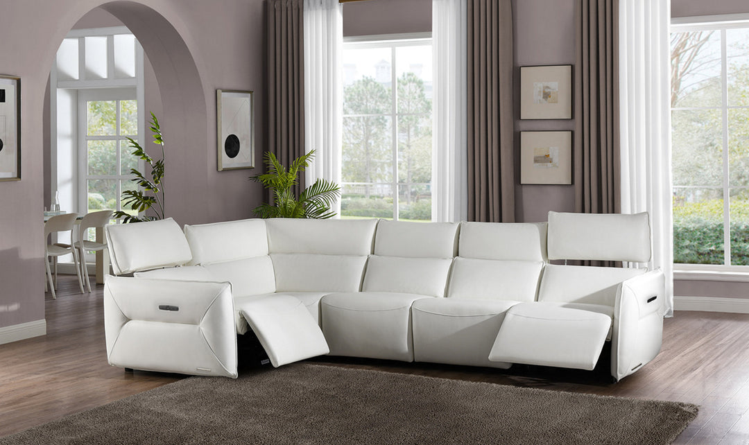 AICO Verona 5 Pieces L-Shape Leather Recliner Sectional in White