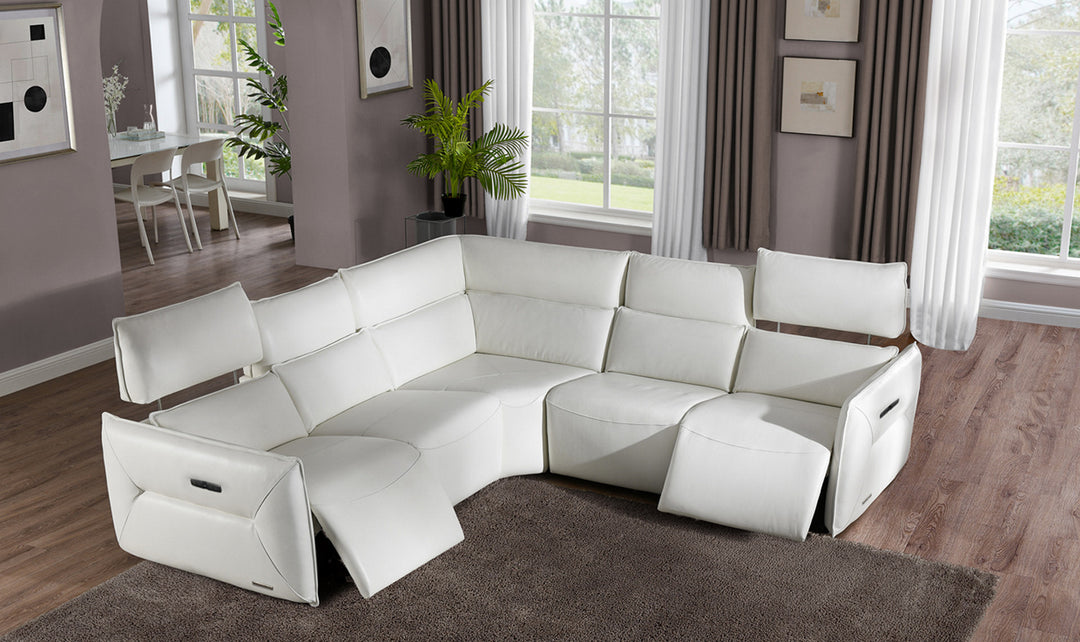 AICO Verona 5 Pieces L-Shape Leather Recliner Sectional in White