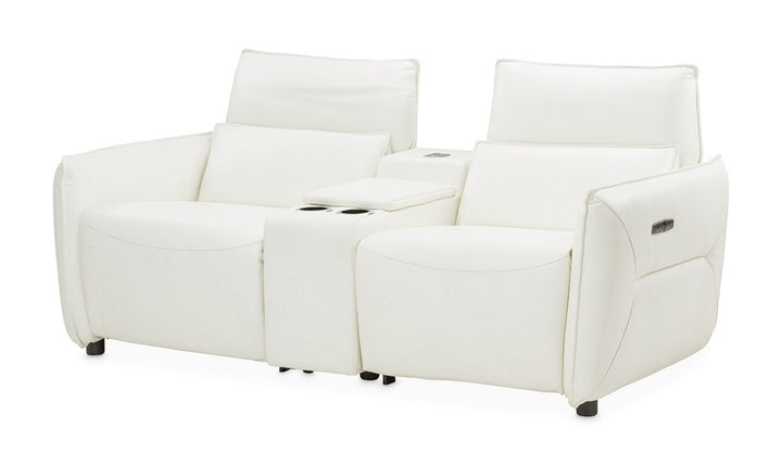 AICO Verona Recessed Arm Leather Power Recliner Loveseat in White