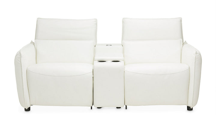 AICO Verona Recessed Arm Leather Power Recliner Loveseat in White