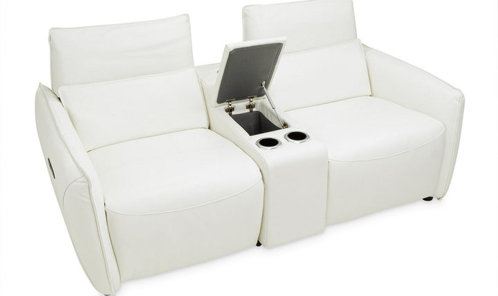 AICO Verona Recessed Arm Leather Power Recliner Loveseat in White