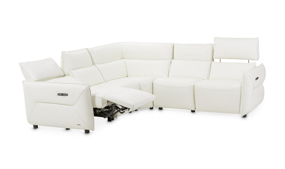 AICO Verona 5 Pieces L-Shape Leather Recliner Sectional in White