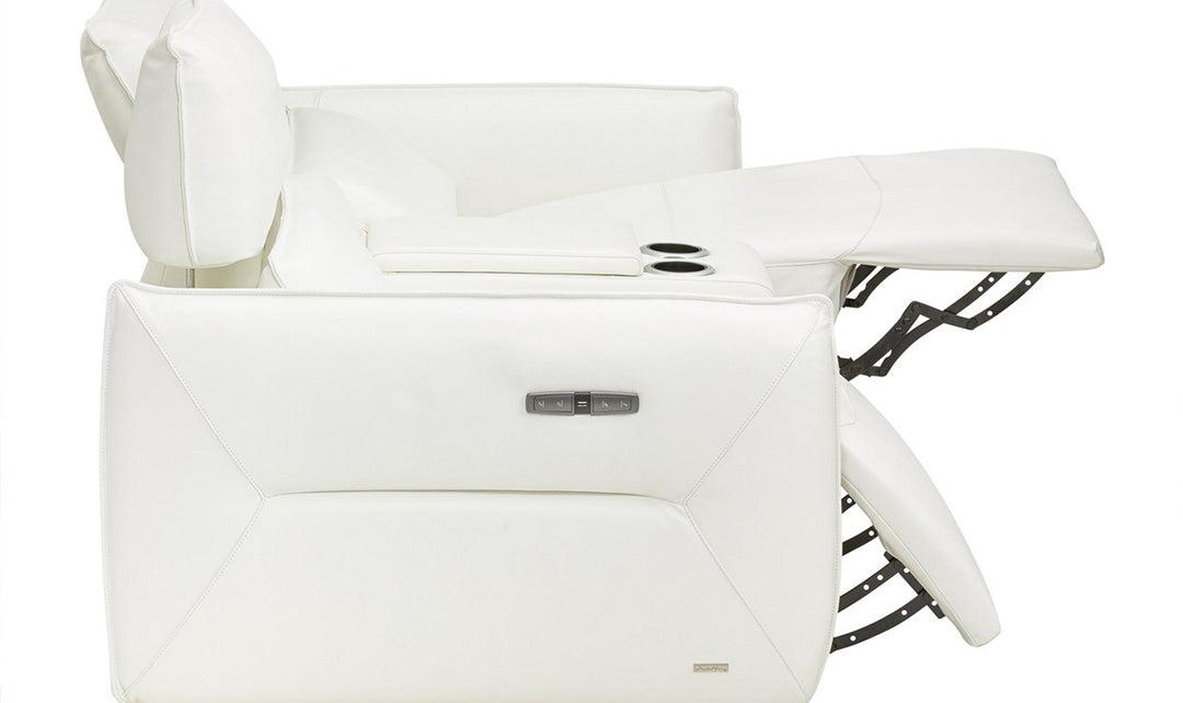 AICO Verona Recessed Arm Leather Power Recliner Loveseat in White