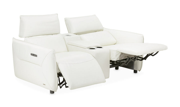 AICO Verona Recessed Arm Leather Power Recliner Loveseat in White