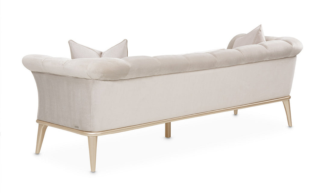 AICO Yvette 3-Seater Tufted Fabric Sofa with Rolled Arms in Medium Champagne