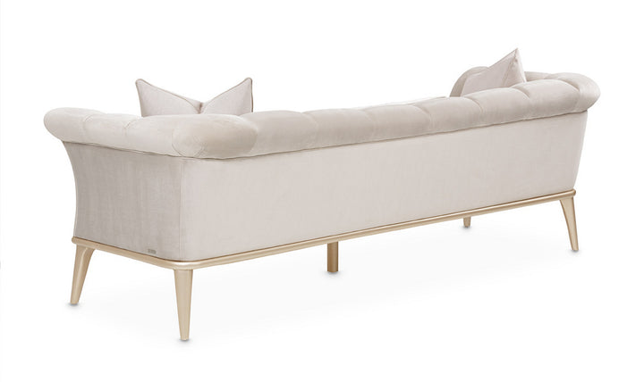 AICO Yvette 3-Seater Tufted Fabric Sofa with Rolled Arms in Medium Champagne