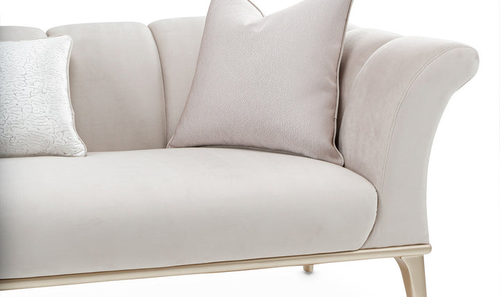 AICO Yvette 3-Seater Tufted Fabric Sofa with Rolled Arms in Medium Champagne