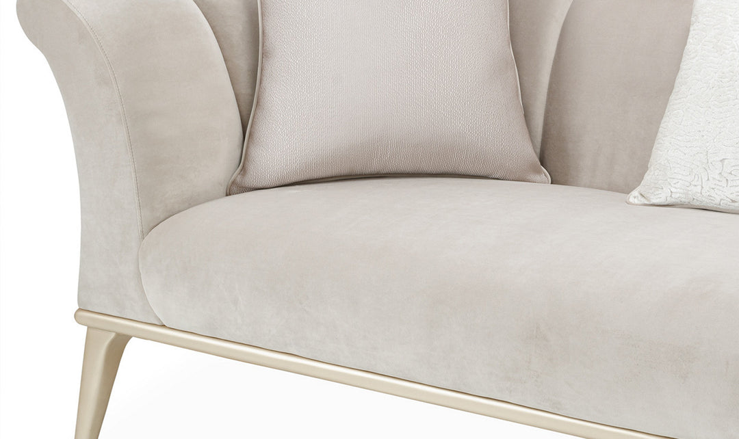 AICO Yvette 3-Seater Tufted Fabric Sofa with Rolled Arms in Medium Champagne