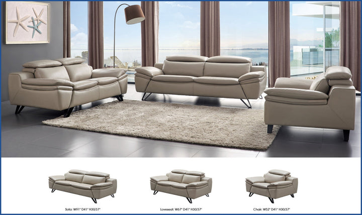 Amir Leather Sofa with Adjustable Headrests