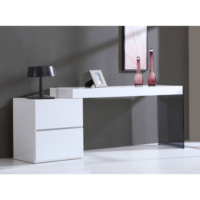 Pressbook 2 Drawers Modern Office Desk In White - Jennifer Furniture