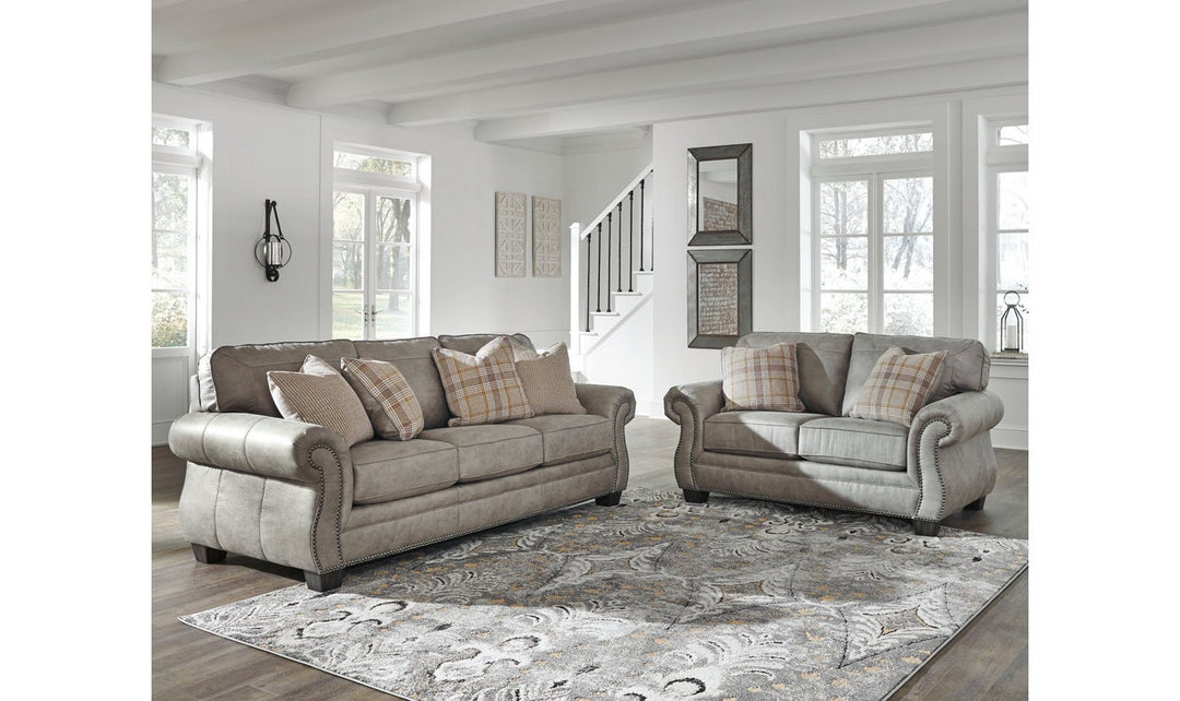 Ashley  Olsberg Leather Traditional Living Room Set in Gray