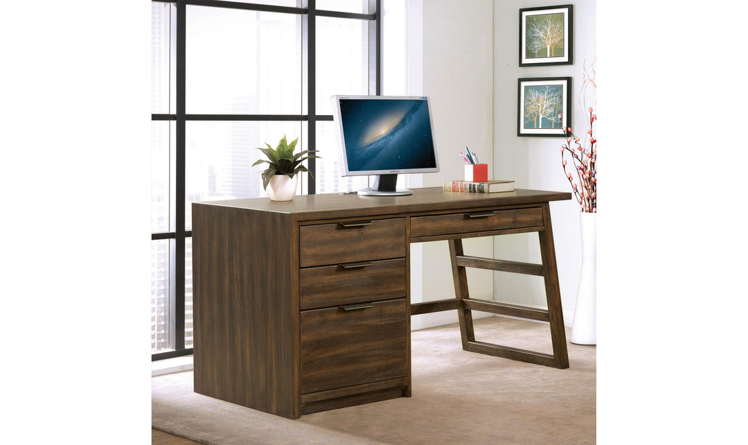 Perspectives Single Pedestal Desks - Brown-Desks-Jennifer Furniture