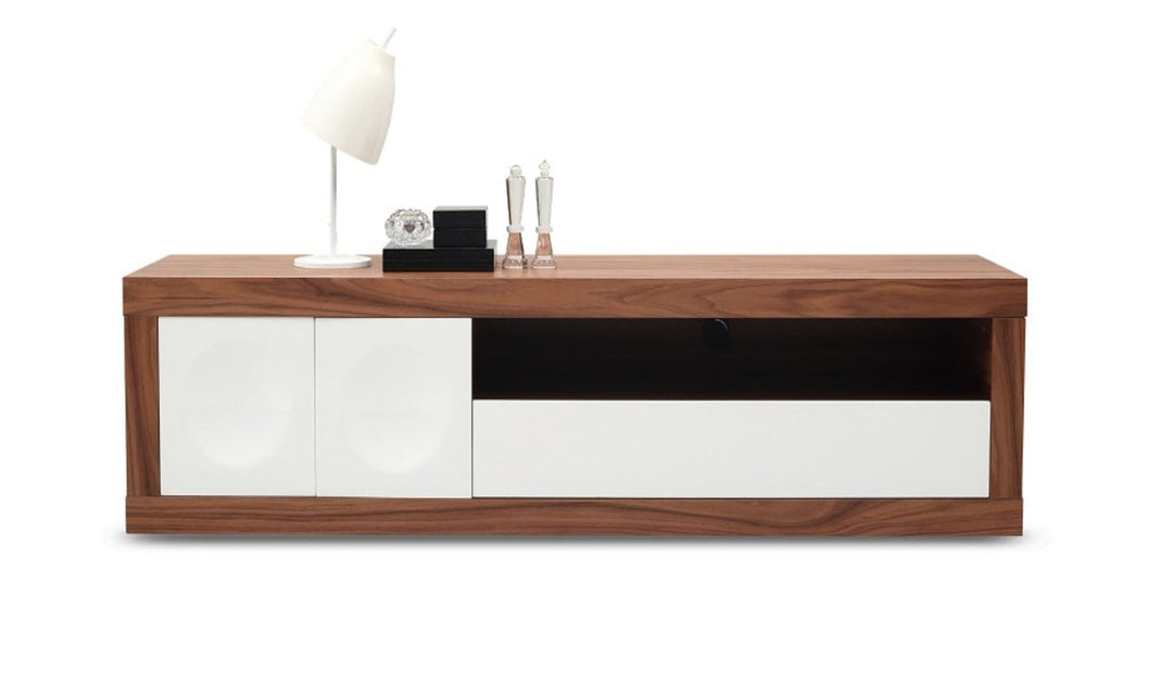 Jennifer Italia Bardot 2 Doors Modern TV Base in White And Walnut - Jennifer Furniture